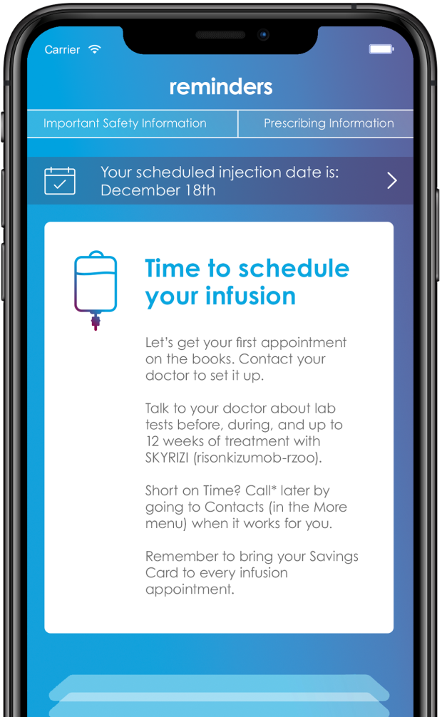 Visual of Skyrizi iphone infusion in App