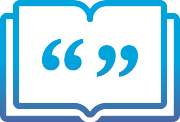 An illustration of a book with quotation marks inside of it