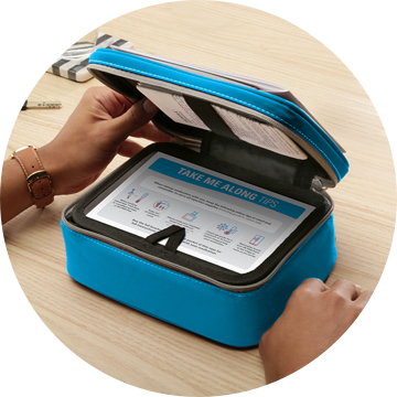 Blue SKYRIZI Travel kit with tips