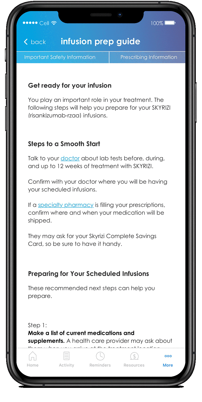 Visual of Skyrizi iphone infusion in App