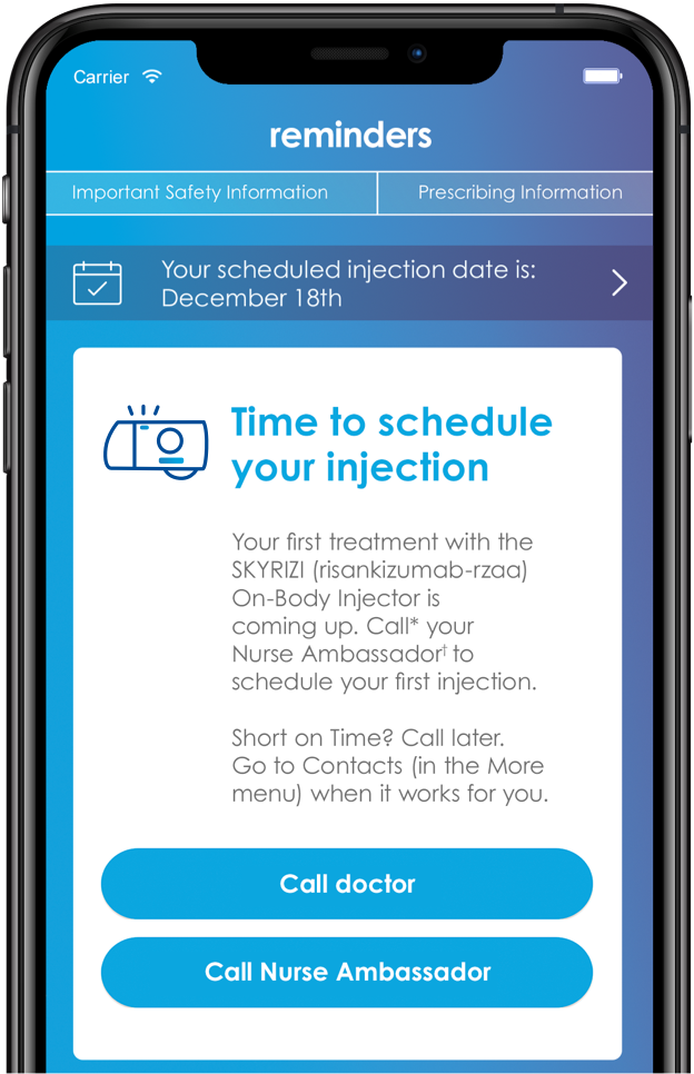 Visual of Skyrizi OBI reminder in App