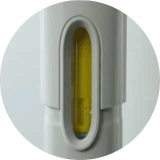 Close-up of the yellow indicator in the skyrizi pen inspection window